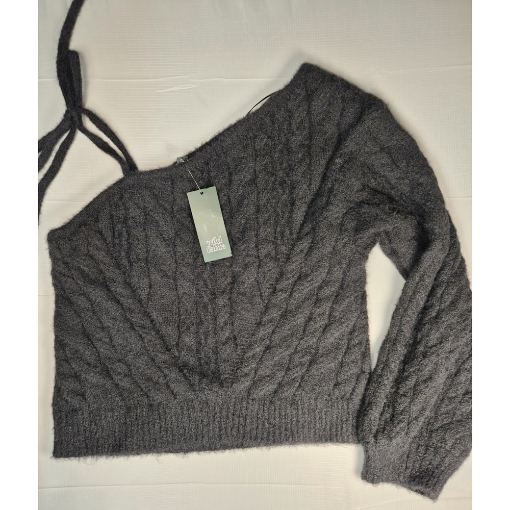 Wild Fable Women's Fitted Off The Shoulder Sweater Sz L dk Gray Cable Knit